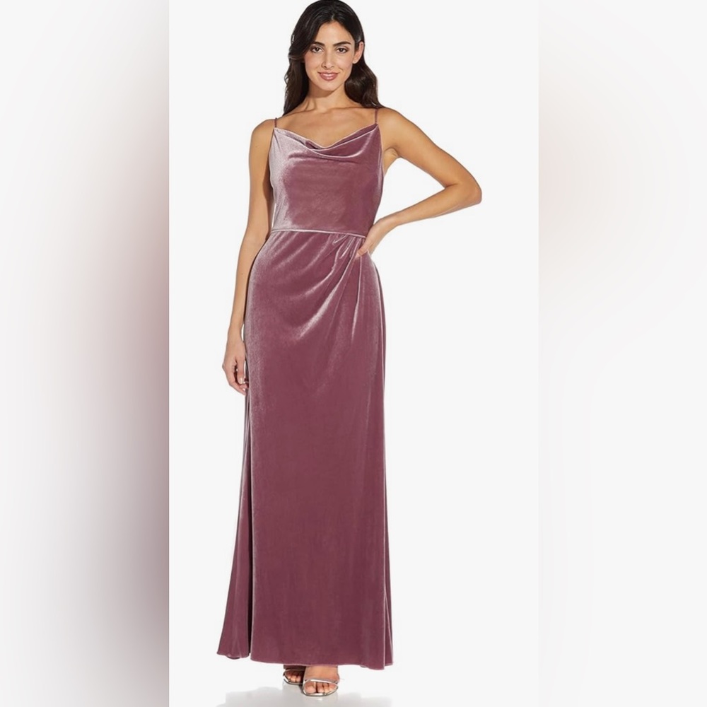 Adrianna Papell Women's Cowl Neck Velvet Gown, Antique Rose - Picture 3 of 8